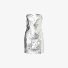 Платье мини из искусственной кожи с тиснением под крокодила металлик Rotate Birger Christensen, серебряный