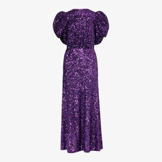 Платье миди из переработанного полиэстера с пышными рукавами и открытой спиной, украшенное пайетками Rotate Birger Christensen, фиолетовый