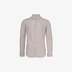 Хлопковая рубашка стандартного кроя с вырезом-воротником и закругленным краем Giorgio Armani, белый