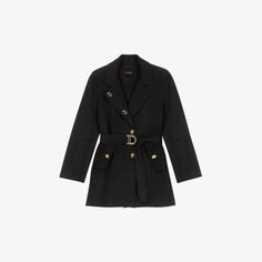 Пальто из смесовой шерсти Geovali с завязками на лацканах Maje, цвет noir / gris