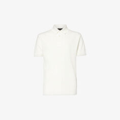 Рубашка-поло из хлопкового пике с вышитым логотипом Emporio Armani, цвет bianco caldo