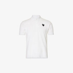 Хлопковая рубашка-поло в рубчик с принтом в виде сердечек Comme des Garçons, белый