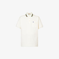 Рубашка-поло из эластичного хлопка пике с полосатым воротником и короткими рукавами Gucci, цвет milk mix