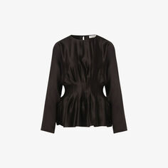 Атласная блузка Mila со складками и баской By Malina, черный
