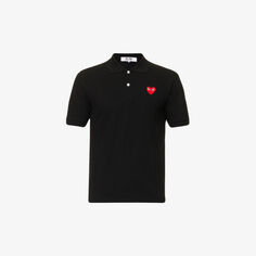Рубашка-поло стандартного кроя из хлопкового пике с аппликацией в виде сердечек Comme des Garçons, черный