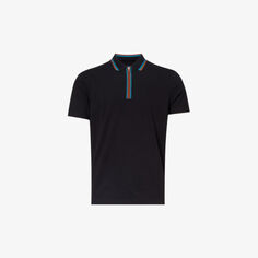 Рубашка-поло стандартного кроя из эластичного органического хлопка с полумолнией в полоску Ps By Paul Smith, черный