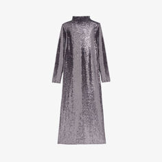 Платье миди Ripaji из эластичной ткани с высоким воротником и длинными рукавами, расшитое пайетками Maje, цвет noir / gris