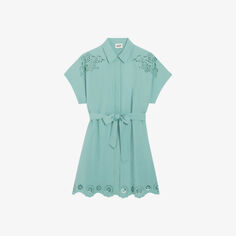 Платье мини Rafia из льняной ткани английской вышивки с поясом Claudie Pierlot, цвет verts