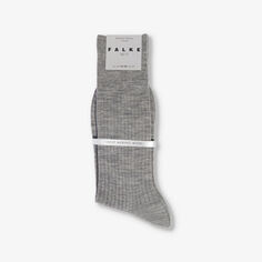 Носки из смесовой шерсти с ребристой отделкой с фирменным принтом Falke, серый