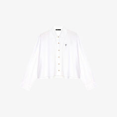 Укороченная хлопковая рубашка Cimidis с длинными рукавами и вышитым логотипом Maje, цвет blanc