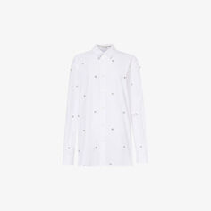 Хлопковая рубашка классического кроя с кристаллами Stella Mccartney, белый