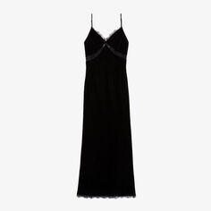 Тканое платье миди стандартного кроя с кружевной отделкой Claudie Pierlot, цвет noir / gris