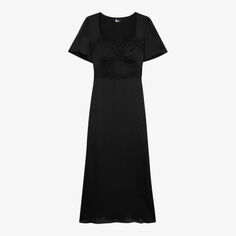 Атласное платье миди с вырезом сердечком и кружевной отделкой The Kooples, черный