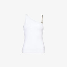 Топ из эластичного хлопка в рубчик с асимметричным вырезом Givenchy, белый