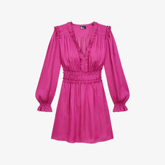 Тканое мини-платье мини с рюшами и присборенной талией The Kooples, розовый