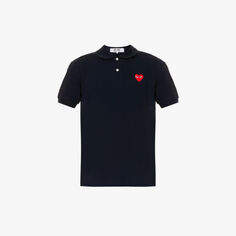 Рубашка-поло из хлопкового пике с аппликацией логотипа Comme des Garçons, темно-синий