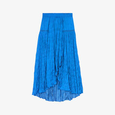 Атласная юбка миди Japra со сборками и асимметричной талией Maje, цвет bleus