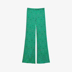 Атласные брюки широкого кроя со средней посадкой и графическим принтом Sandro, цвет verts