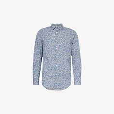 Рубашка приталенного кроя из хлопкового поплина с цветочным принтом Paul Smith, синий