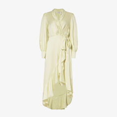 Шелковое платье миди с глубоким вырезом и запахом Zimmermann, цвет lemon