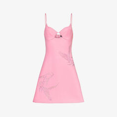 Платье мини из эластичной ткани с расклешенным краем и стразами David Koma, розовый