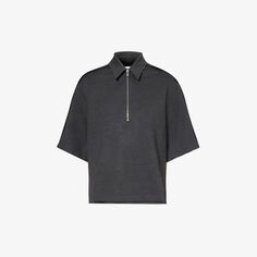 Рубашка-поло оверсайз из эластичной ткани с украшением на молнии Victoria Beckham, серый