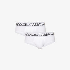 Комплект из двух трусов из эластичного хлопка с низкой посадкой и поясом с логотипом Dolce &amp; Gabbana, белый