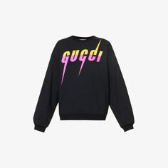 Толстовка свободного кроя из хлопкового джерси с принтом логотипа Gucci, черный