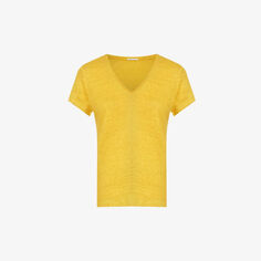 Льняная футболка свободного кроя с V-образным вырезом Ikks, желтый