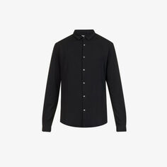 Рубашка стандартного кроя из смесового хлопка стретч с узором в полоску и изогнутым краем Ikks, цвет noir