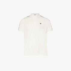Рубашка-поло из хлопкового пике с контрастной отделкой и фирменной вышивкой Emporio Armani, цвет bianco caldo