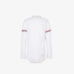 Рубашка классического кроя из хлопкового поплина с отделкой в рубчик Thom Browne, белый