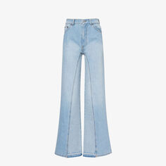 Расклешенные джинсы с высокой талией и эффектом потертости Victoria Beckham, синий