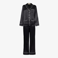 Шелковый пижамный комплект Coco с контрастной окантовкой Olivia Von Halle, черный