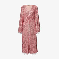 Тканое платье миди с V-образным вырезом и пайетками Rotate Birger Christensen, розовый