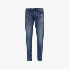 Узкие джинсы из эластичного денима классического кроя с брызгами краски Emporio Armani, цвет denim blu md