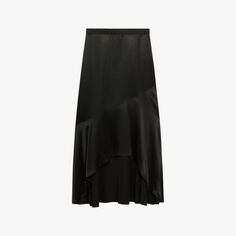 Атласная юбка миди Inga с асимметричным подолом Reiss, черный