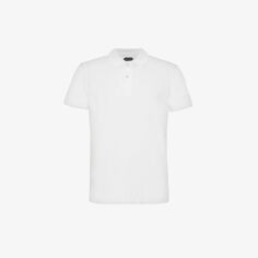 Рубашка-поло из хлопкового пике с короткими рукавами и фирменной вышивкой Tom Ford, белый