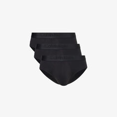 Комплект из трех трусов средней посадки с фирменным поясом из эластичного джерси Calvin Klein, черный