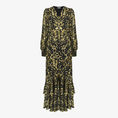 Платье миди из переработанного полиэстера с леопардовым принтом и V-образным вырезом Ro&amp;Zo, хаки Ro&Zo