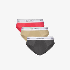 Комплект из трех трусов из эластичного хлопка с фирменным поясом Calvin Klein, мультиколор