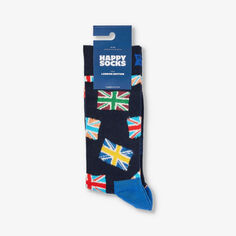 Носки из эластичного хлопка с флагом London Edition Happy Socks, синий