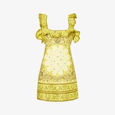 Льняное платье мини с оборками и принтом пейсли Zimmermann, желтый