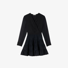 Тканое мини-платье с оборками Sandro, цвет noir / gris