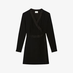 Платье мини из атласной ткани с запахом и силуэтом Claudie Pierlot, цвет noir / gris