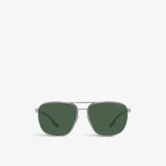 Солнцезащитные очки-авиаторы PS 50YS в металлическом корпусе Prada Linea Rossa, серый