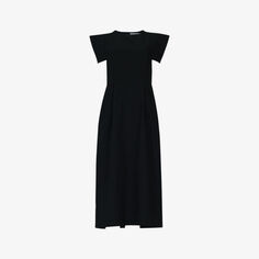 Плиссированное платье миди из эластичной ткани с открытыми рукавами Leem, черный