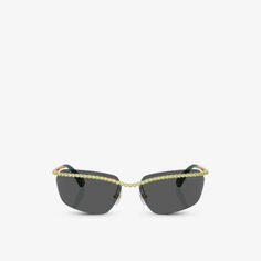 Солнцезащитные очки SK7001 в металлической прямоугольной оправе, украшенной драгоценными камнями Swarovski, желтый