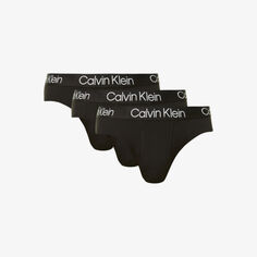 Комплект из трех трусов из эластичного хлопка с фирменным поясом Calvin Klein, черный
