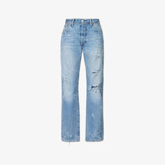 Тяжелые потертые джинсы прямого кроя со средней посадкой Jean Vintage, синий